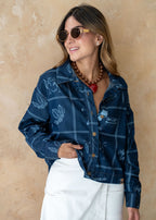 blue printed relaxed shirt front view