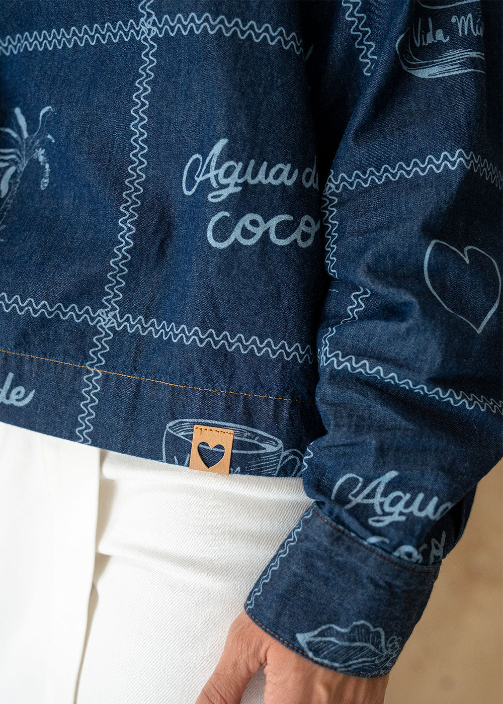 blue printed shirt lifestyle shot three-quarter view