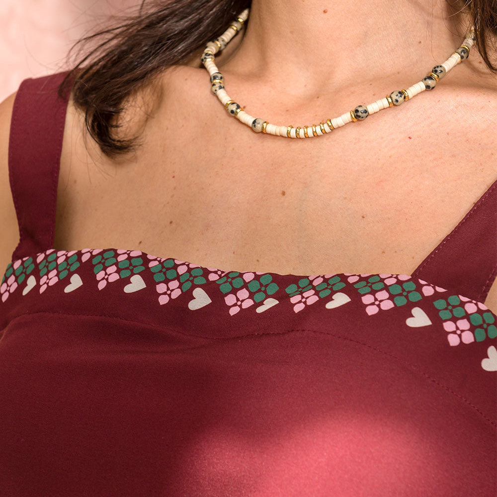 burgundy printed sleeveless chalis top with wide straps view 4