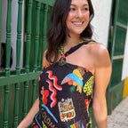 black printed cotton top side profile view