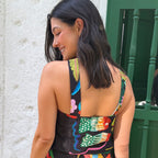 black printed strappy top full-length lifestyle shot