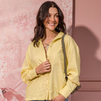 yellow linen long-sleeve shirt with band collar and patch pocket view 3