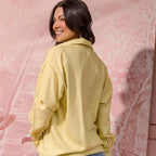 yellow linen long-sleeve shirt with band collar and patch pocket view 5
