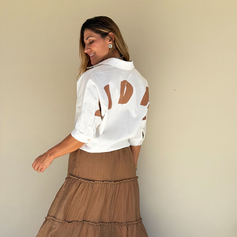 ivory oversized shirt bold VIDA graphic print on back