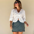 ivory woven shirt three-quarter sleeve and cuff detail
