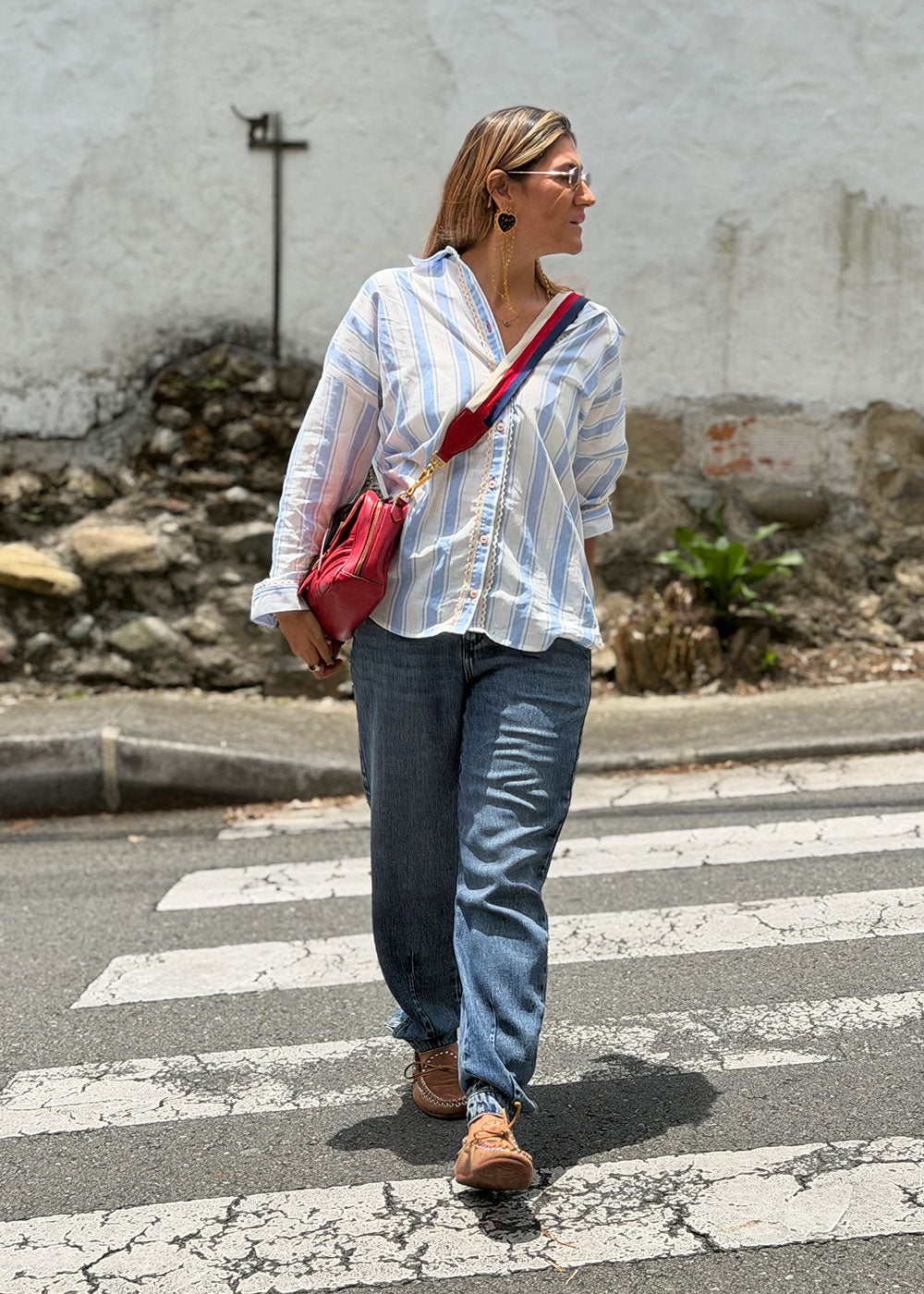 blue striped poplin long-sleeve shirt, fabric and texture close-up