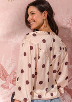 beige polka-dot chiffon shirt with mandarin collar gathered sleeves view 5