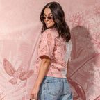 two-tone embroidered cotton poplin short-sleeve shirt band collar view 5