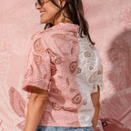 two-tone embroidered cotton poplin short-sleeve shirt band collar view 4