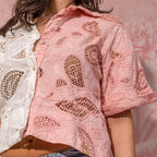 two-tone embroidered cotton poplin short-sleeve shirt band collar view 3