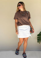 brown cotton knit tee ribbed neckline cuffed sleeves view 3