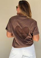 brown cotton knit tee ribbed neckline cuffed sleeves view 2