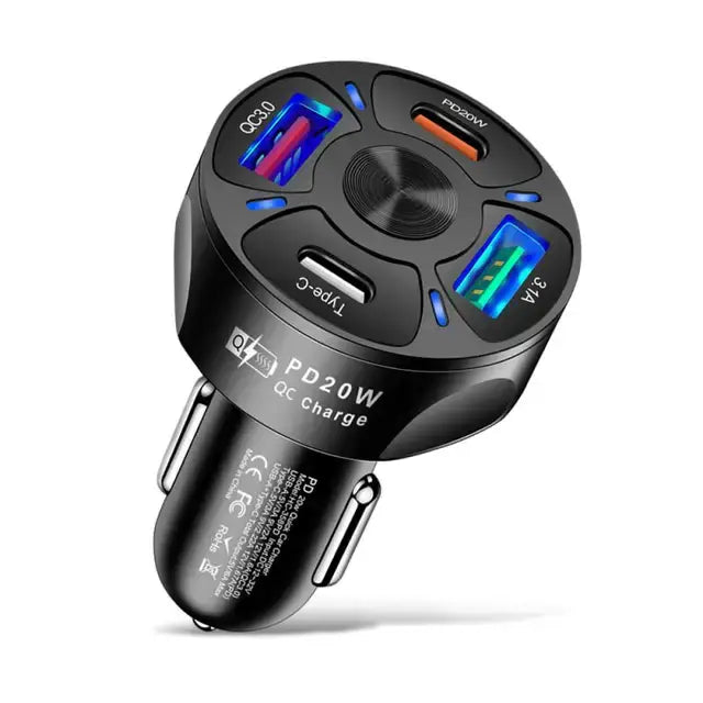 Cargador Vehículo USB QC 3.0 + 4 Puertos 20W