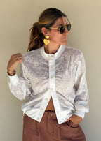 ivory embroidered chiffon jacket ribbed collar cuffs view 3