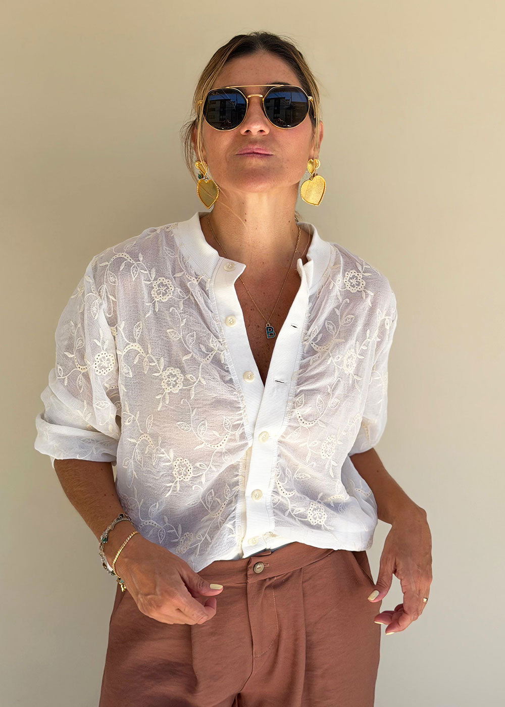 ivory embroidered chiffon jacket ribbed collar cuffs view 7