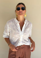 ivory embroidered chiffon jacket ribbed collar cuffs view 7
