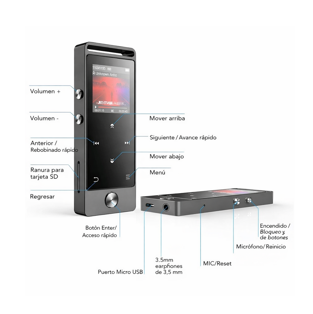 Reproductor MP3 Bluetooth Hi-Fi Con Pantalla HD (8GB)