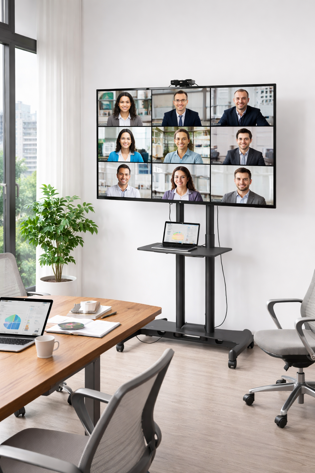 Soporte Móvil Para TV con Repisa Ajustable – Para Pantallas de 32” a 75”
