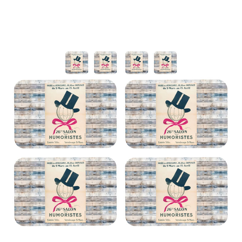 Individuales Reversibles set de 6 rectangular 41*27 cm + 6 Portavasos Humoristes