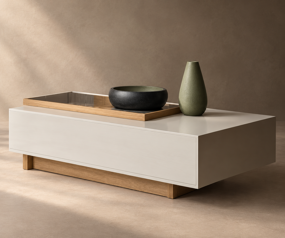 MESA DE CENTRO MILÃO - OFF WHITE PEROLIZADO / JEQUITIBA
