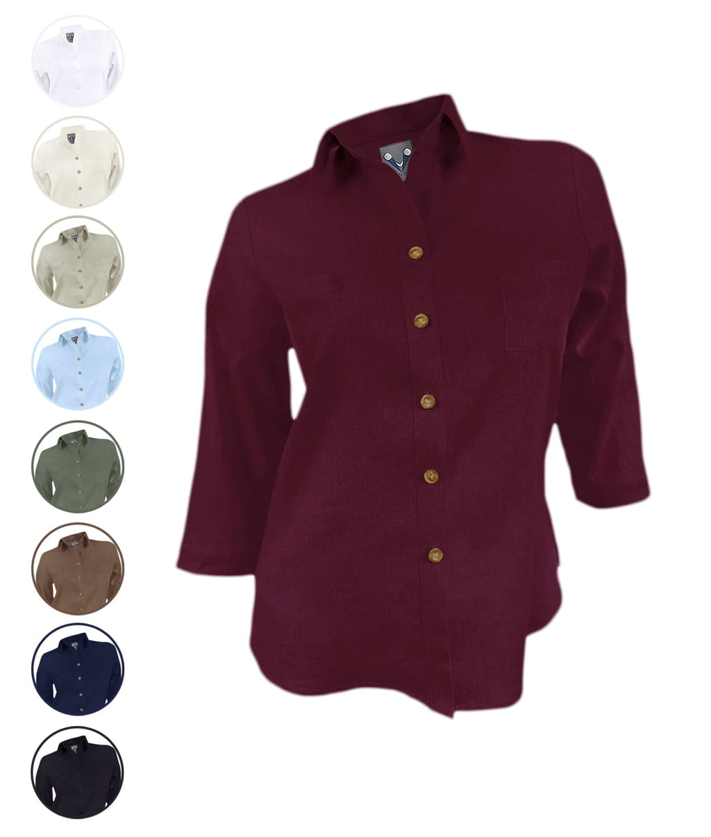 Camisa blusa lino vino tinto celebración manga 3/4 mujer XS a 10XL