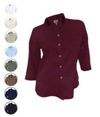 Camisa blusa lino vino tinto celebración manga 3/4 mujer XS a 10XL