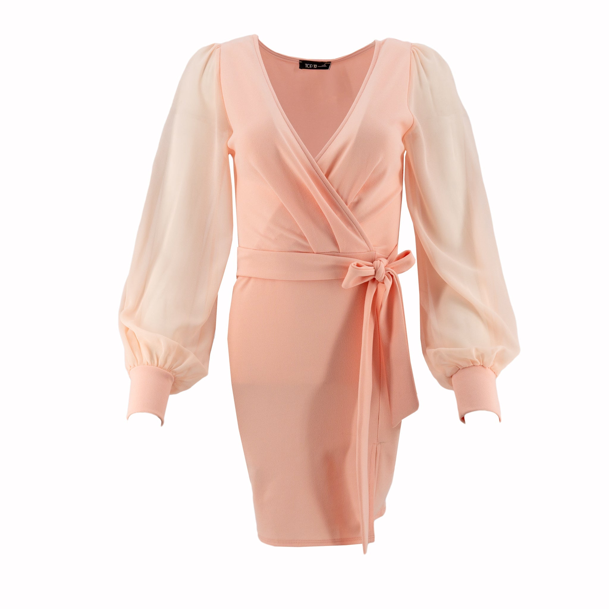 Vestido Top 10 Mangas Largas Liso Corto Con Lazo P/ Damas by Top 10