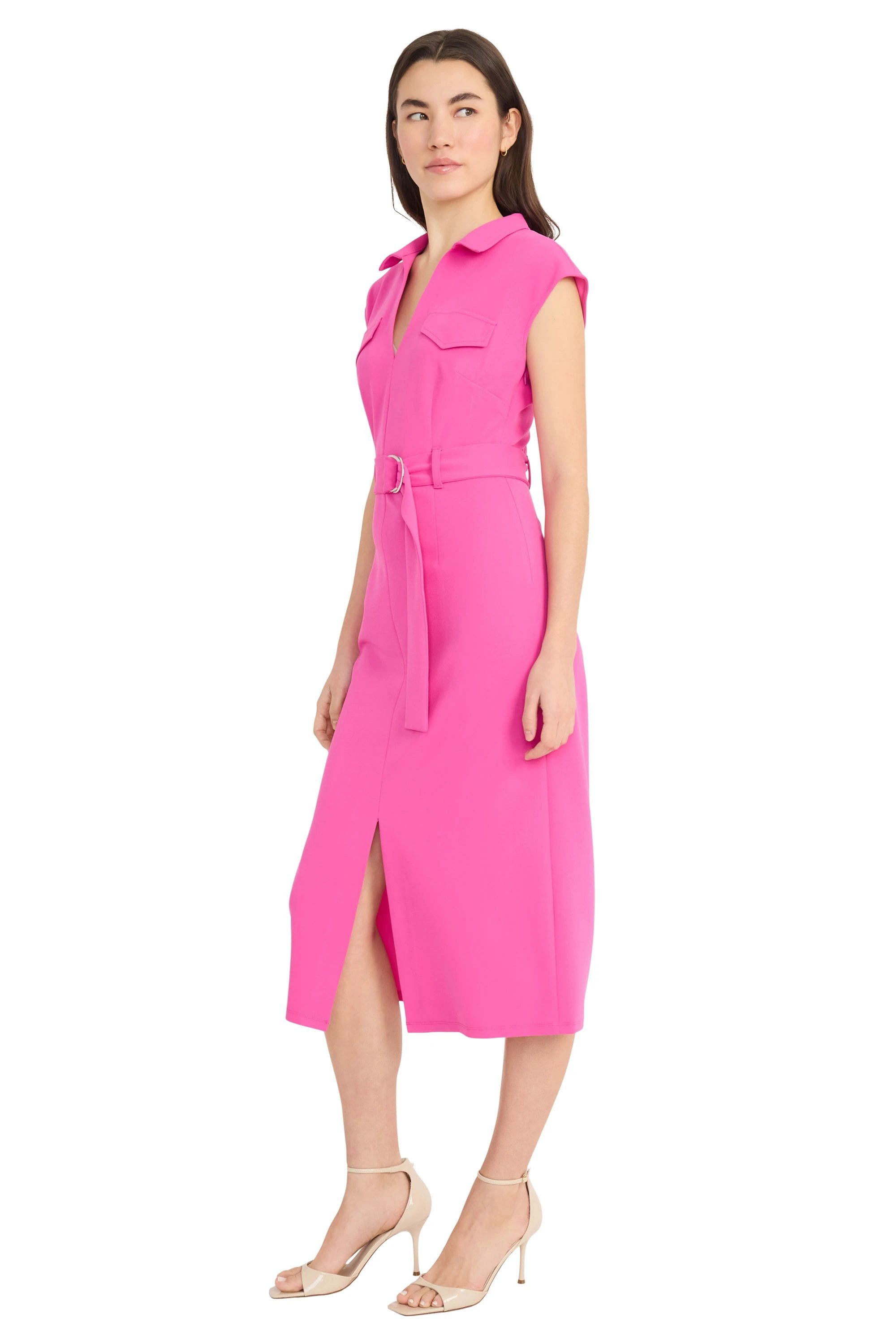 Vestido Donna Morgan Mangas Cortas Liso Con Cinturón Para Damas by Donna Morgan