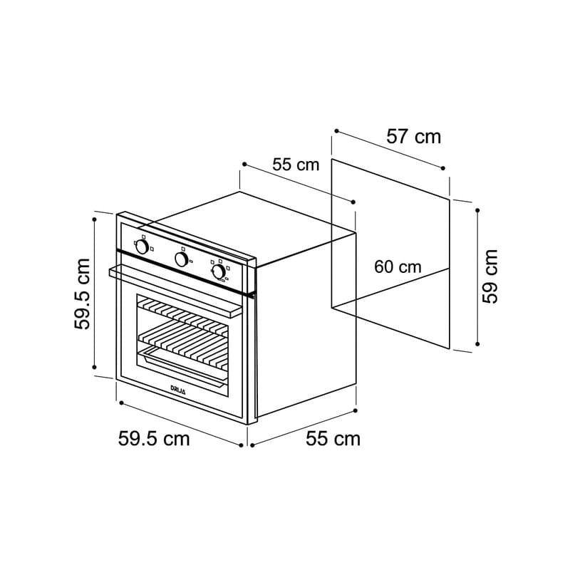 Horno a Gas Gas DRIJA Vidrio Templado Acero Inoxidable Negro EUROPA 60 GAS