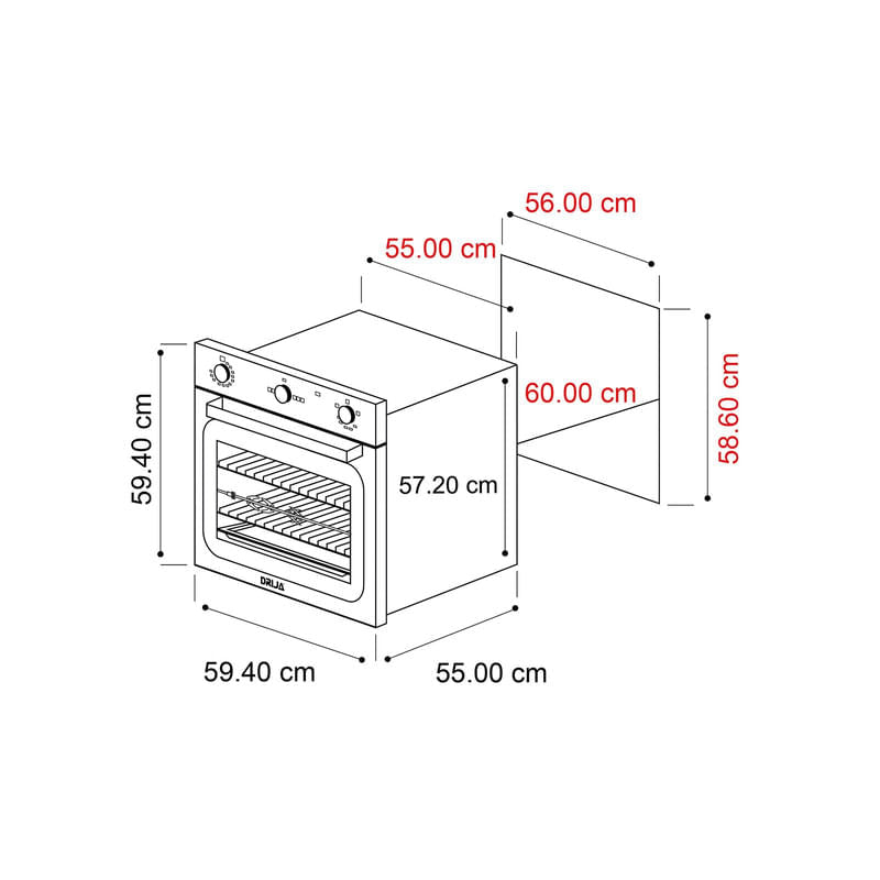 Horno de Gas DRIJA Vidrio Templado Acero Inoxidable Negro EUROPA 60 GAS GRILL