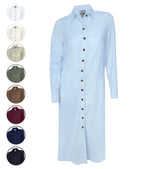 Vestido largo blusón azul claro en 100% lino manga larga mujer XS a 10XL
