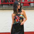 black printed top center ring neckline detail