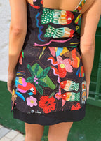 linen-effect printed mini skirt back view
