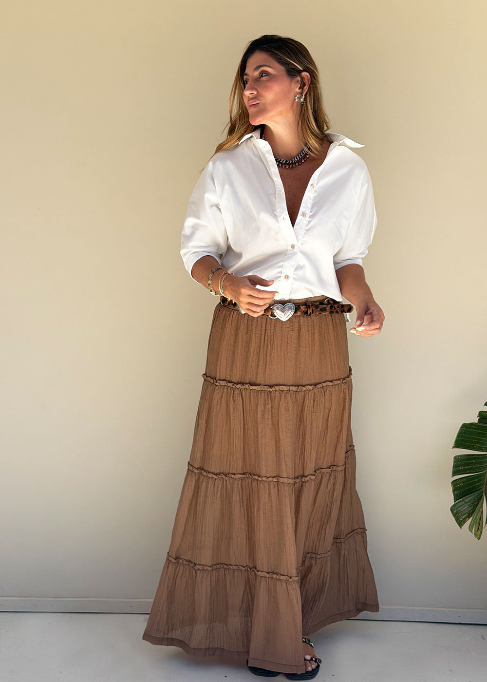 café printed mesh skirt fluid silhouette back view