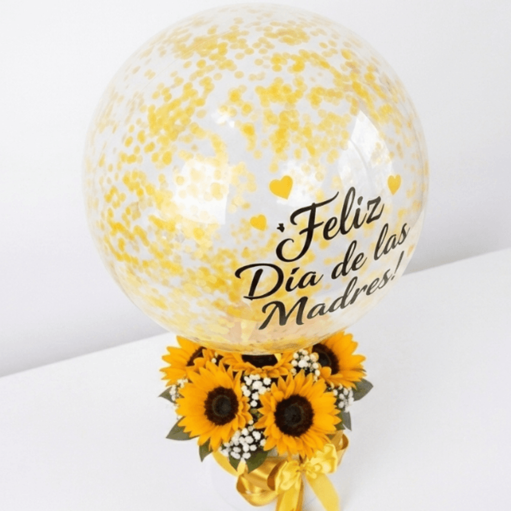 Arreglo de 6 girasoles - baby breath y globo personalizado
