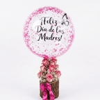 Arreglo de 12 rosas importadas y follaje - base de tronco con globo personalizado