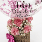 Arreglo de 12 rosas importadas y follaje - base de tronco con globo personalizado
