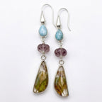 Aretes de plata 925 con, larimar, ametrino y ámbar tallada, pieza única