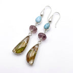Aretes de plata 925 con, larimar, ametrino y ámbar tallada, pieza única