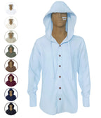 Camisa azul con capota amplia en 100% lino trabilla en manga larga hombre XS a 10XL