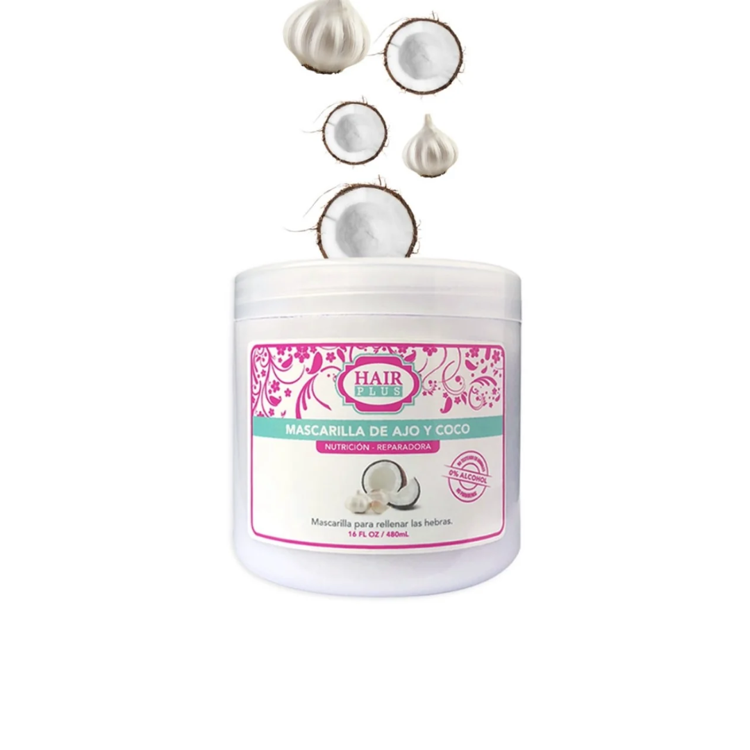 HAIR PLUS MASCARILLA DE COCO Y AJO 16OZ