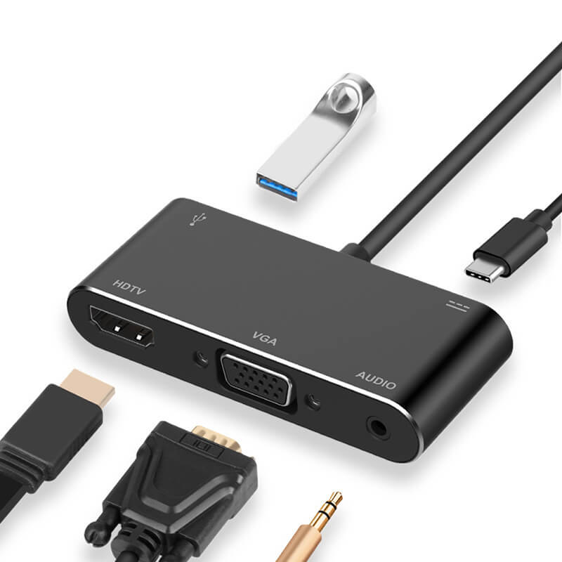 Hub USB-C a HDMI, VGA, AUX, USB Y USB C