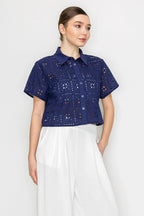 Blusa Iris Mangas Cortas Encaje Eyelet Para Damas by Iris