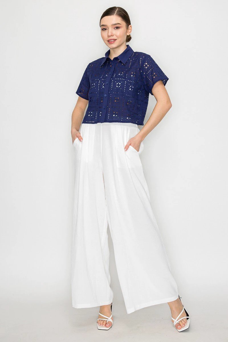 Blusa Iris Mangas Cortas Encaje Eyelet Para Damas by Iris