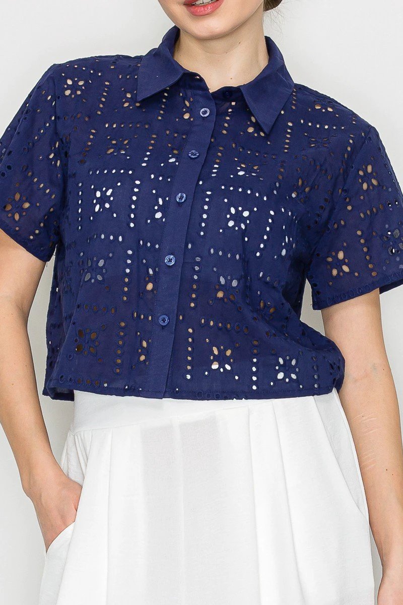 Blusa Iris Mangas Cortas Encaje Eyelet Para Damas by Iris