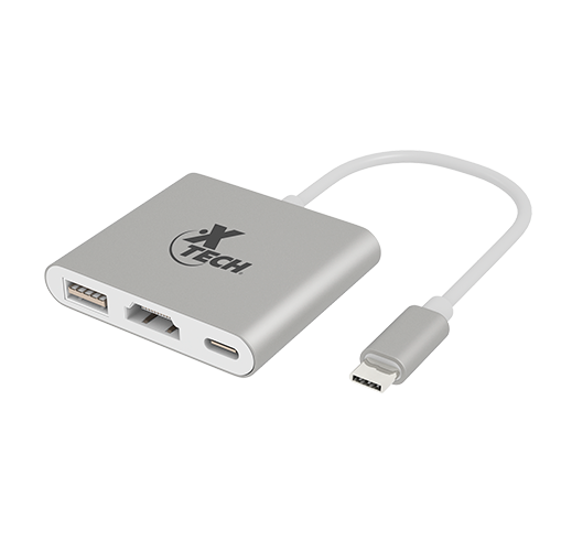 ADAPTADOR XTECH MULTIPUERTOS USB-C 3-EN-1 SILVER