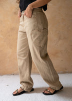 khaki denim jeans with heart patch pockets front view