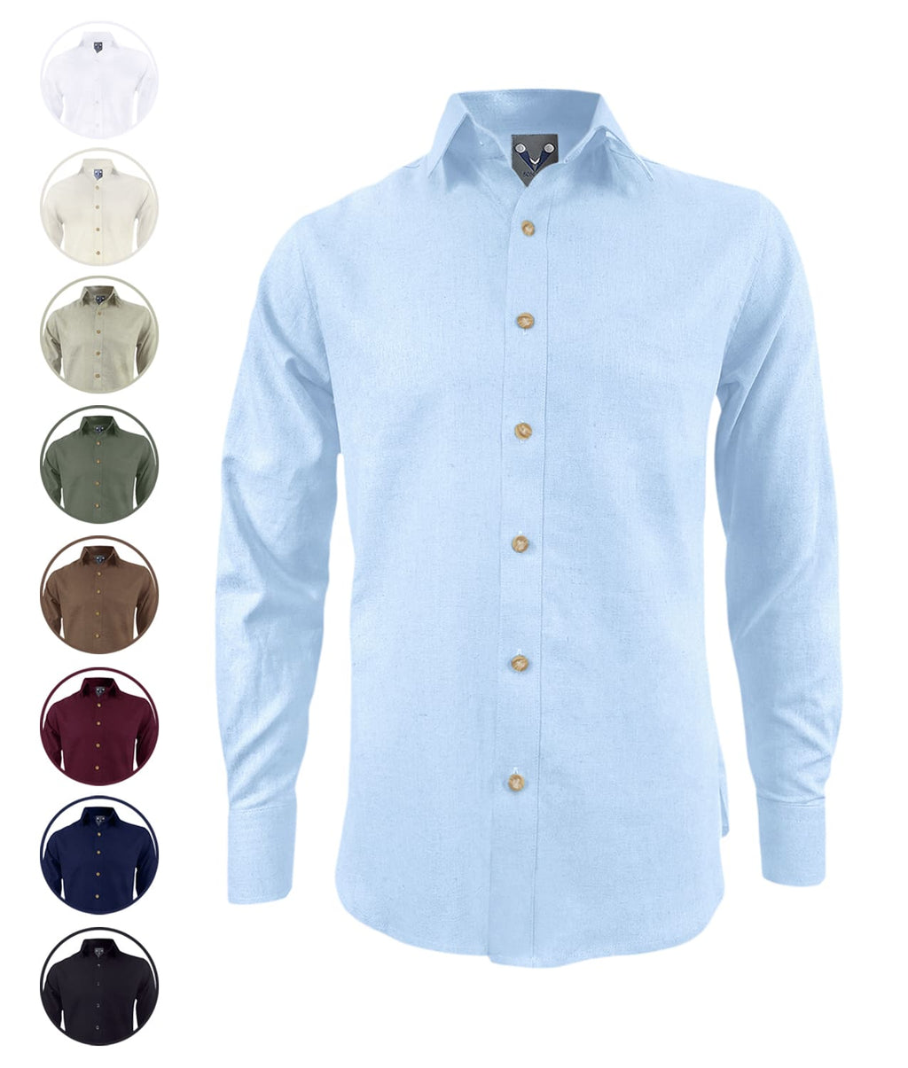 Camisa lino azul claro sin bolsillo manga larga hombre XS a 10XL