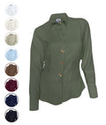 Camisa blusa verde hoja en 100% lino con botonadura escondida manga larga mujer XS a 10XL