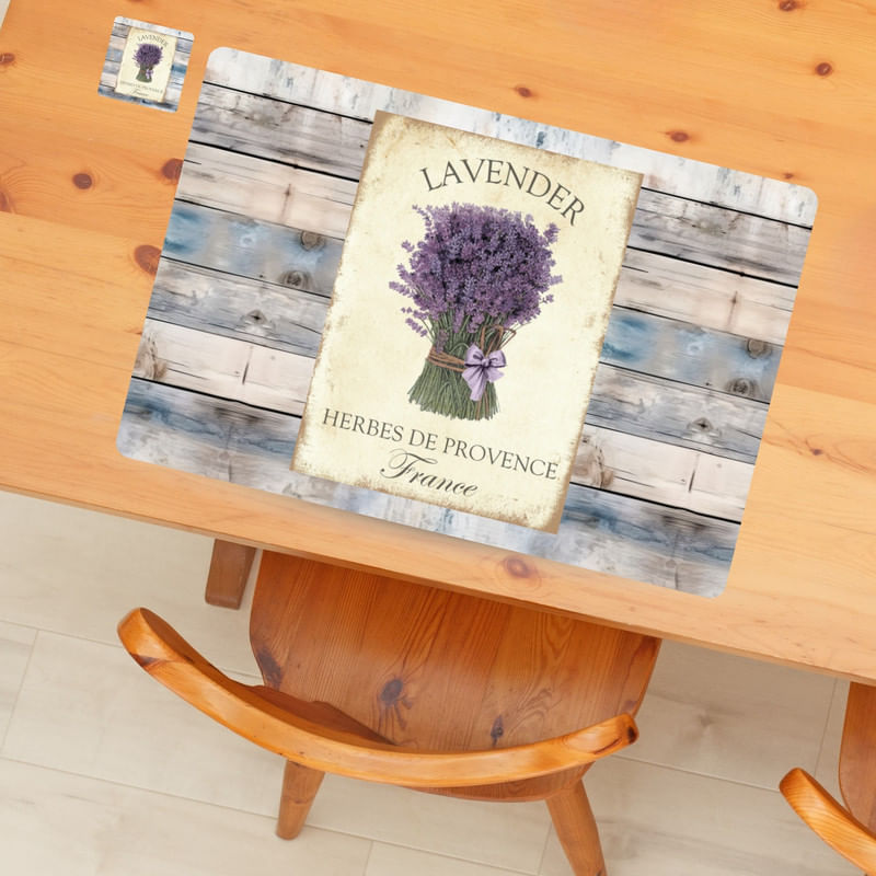Individuales Reversibles set de 6 rectangular 41*27 cm + 6 Portavasos Lavanda